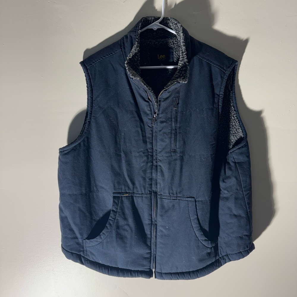 Lee Navy Sherpa Lined Vest Size XL Full Zip Outdoor Workwear